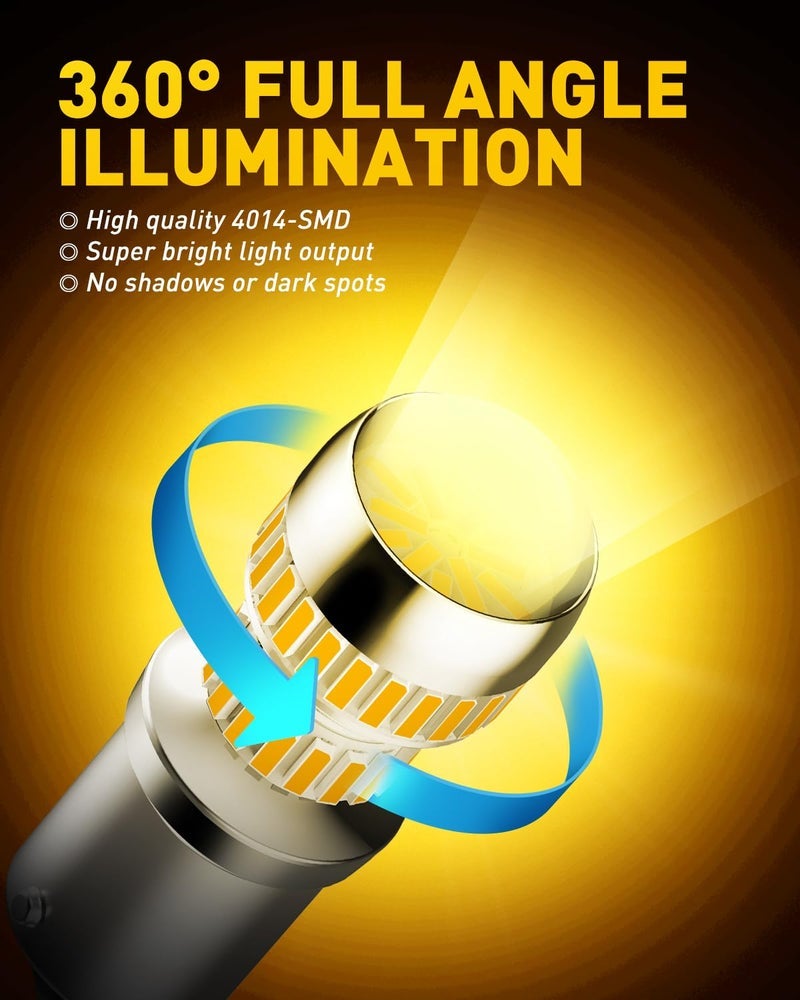 AUXITO 1156 LED Bulbs Amber Yellow 400% Super Bright 7506 BA15S P21W LED Bulb with Projector for Front Rear LED Turn Signal Bulb DRL Marker Blinker Parking Lights, Pack of 2 - Image 1
